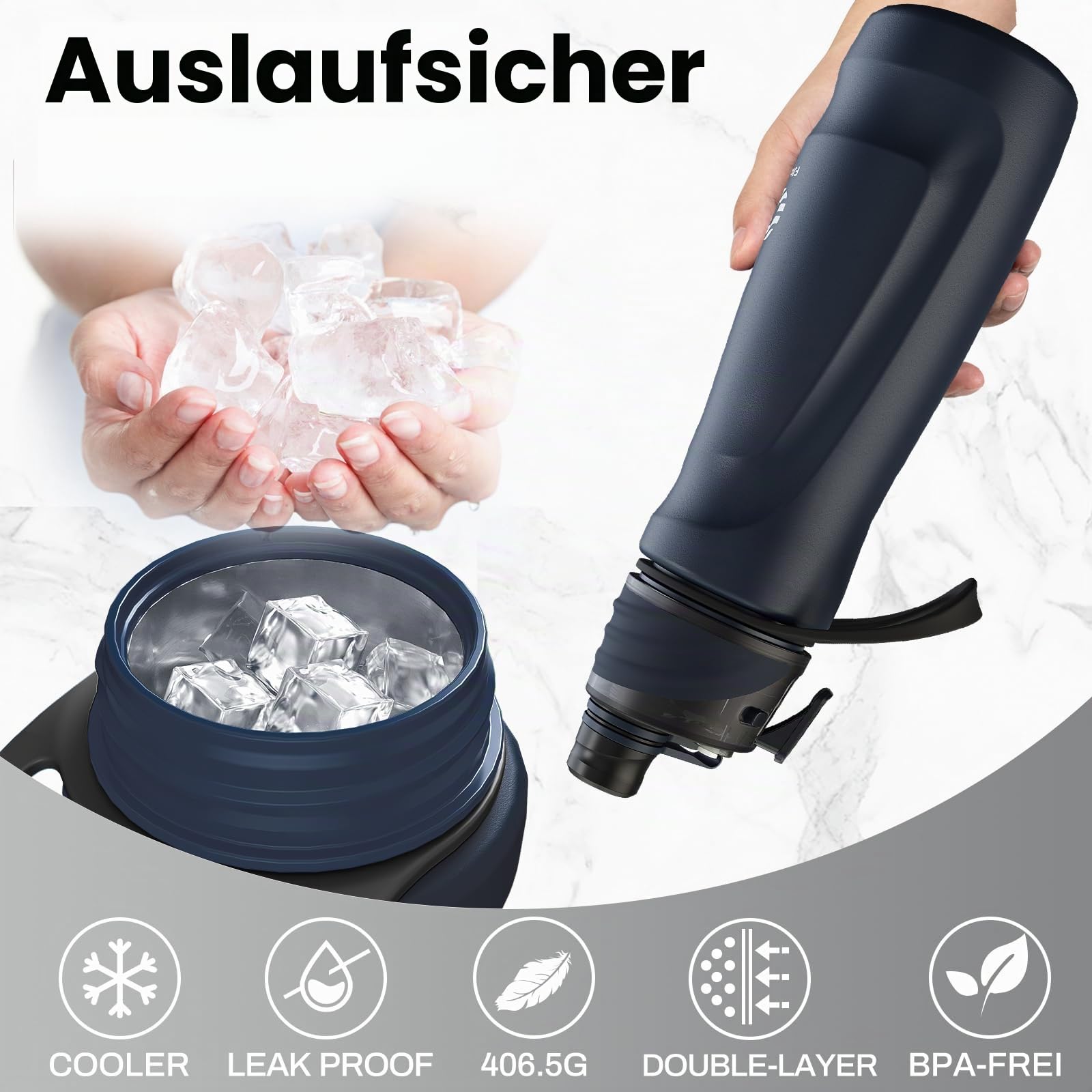 710ml Isolierter Edelstahl Trinkflasche mit Sprühfunktion Auslaufsichere Nebel Wasserflasche mit Sprühnebel für Fahrrad, Wandern, Sport, Flüssigkeitszufuhr und Kühlung(Dunkelblau)