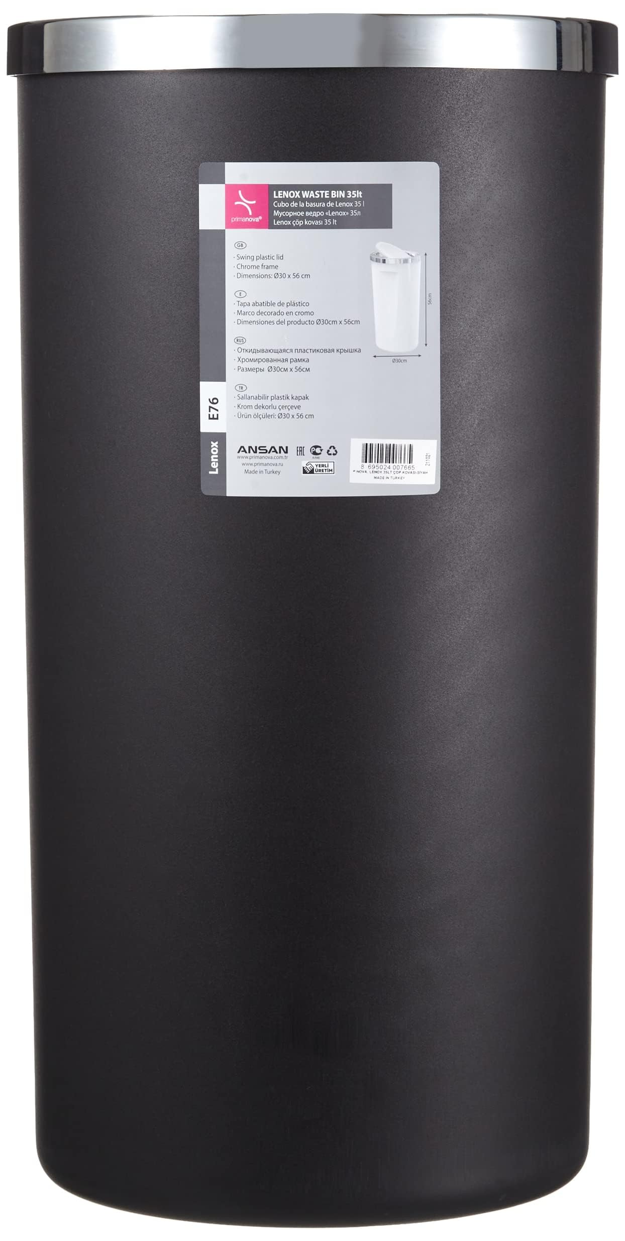 Primanova Lenox Siyah 35 lt Çöp Kovası M-E76-06