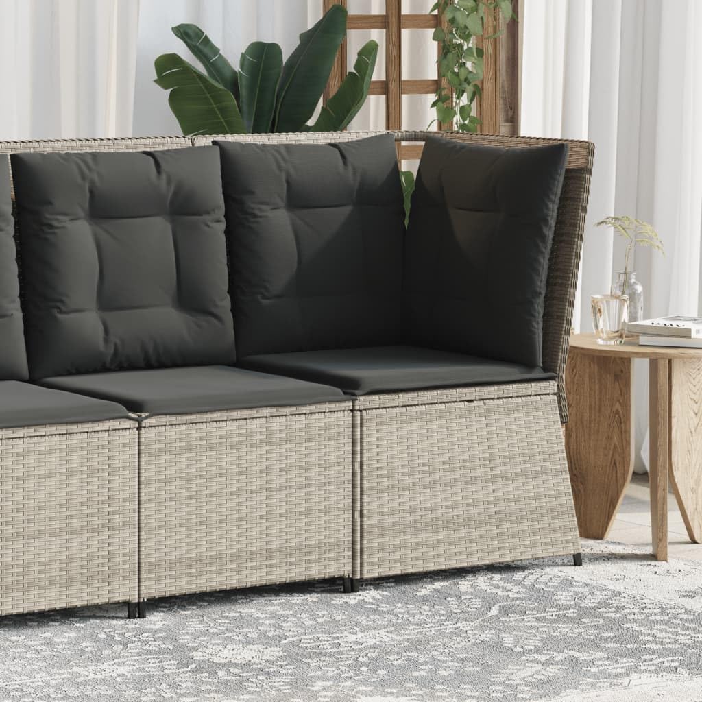 Divano Giardino Polyrattan Grigio Chiaro 67x67x95 cm | Cuscino seduta sfoderabile lavabile, 2 cuscini schienale, design modulare, 110 kg portata
