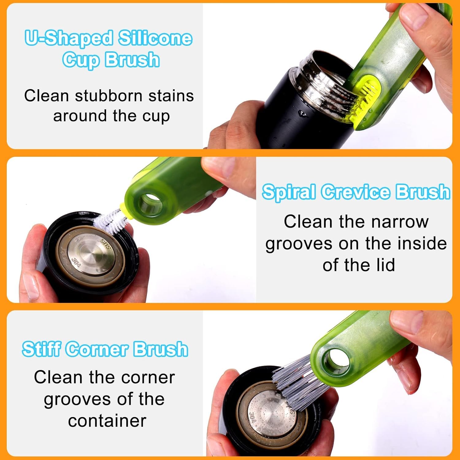 Spefez 2Pcs 3-in-1 Cup Lid Cleaner Brush Set, Multifunctional Mini Cup Bottle Cleaning Brush, Cup Cover Lid Cleaner, Kitchen Washing Tool, Mini Cleaner for Travel and Home(Cap Brush)-Multi Color 4