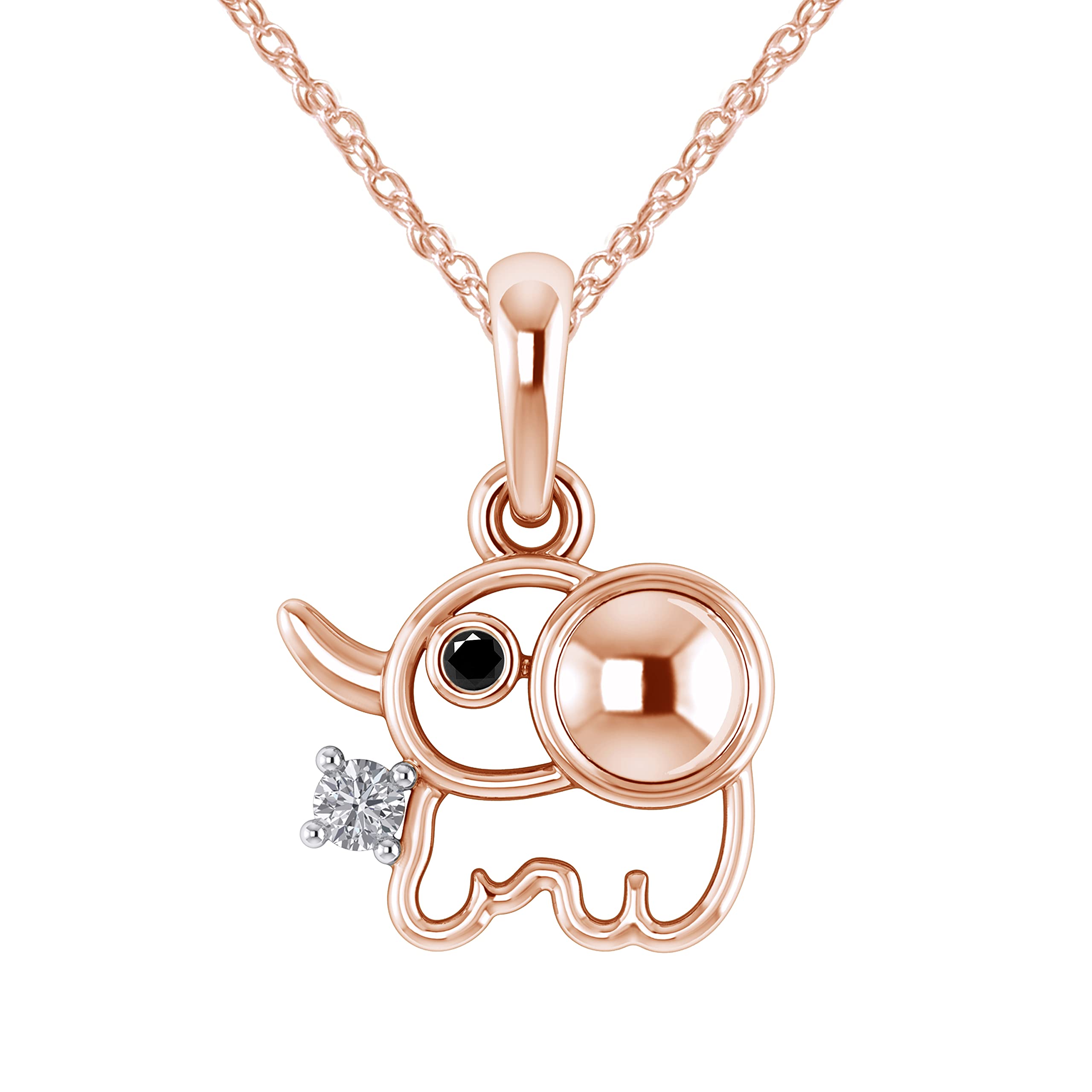 Women Jewelry 925 Sterling Silver Round Cut Good-Luck Charm Elephant Pendant Necklace 18"Chain 0.06 CT Natural Black & White Diamond-H-I, I1-I2- Choice of Silver Plated (Yellow,White,Rose)