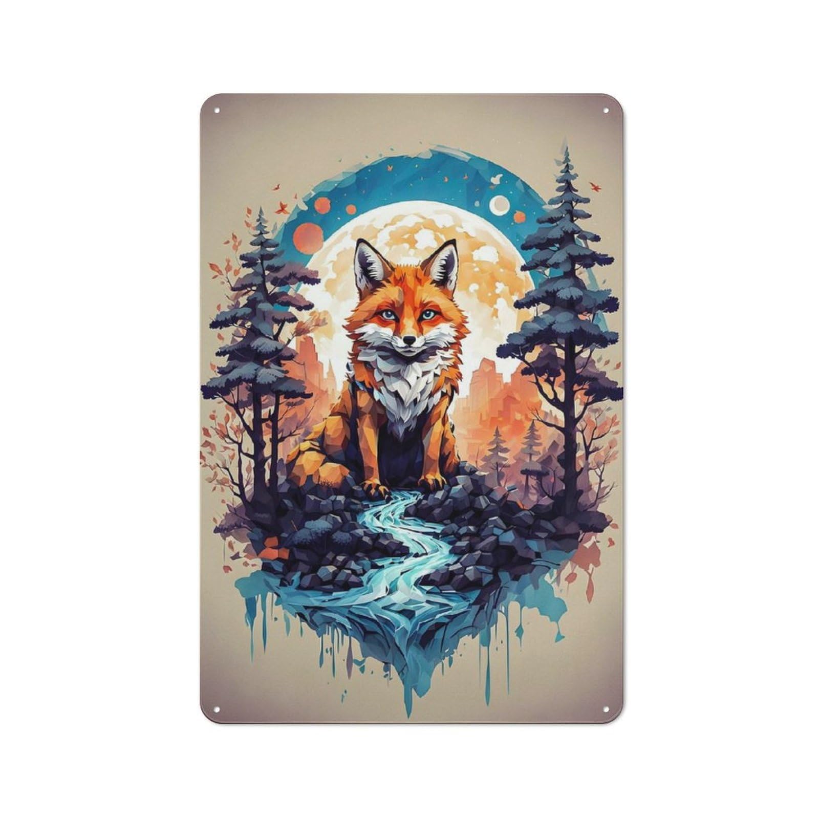 Rustic Tin Sign 30x20cm Featuring Fox Vintage for Bar Or Restaurant, A Housewarming Gift for Bar Decor Enthusiasts