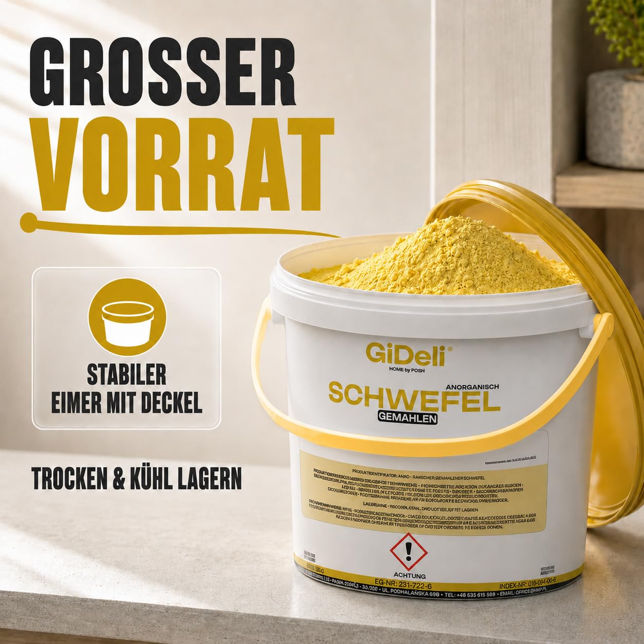 GiDeli Azufre en polvo 5 kg inorgánico 99,9% fino para la industria cosmética cuidado del suelo plantas azufre en cubo