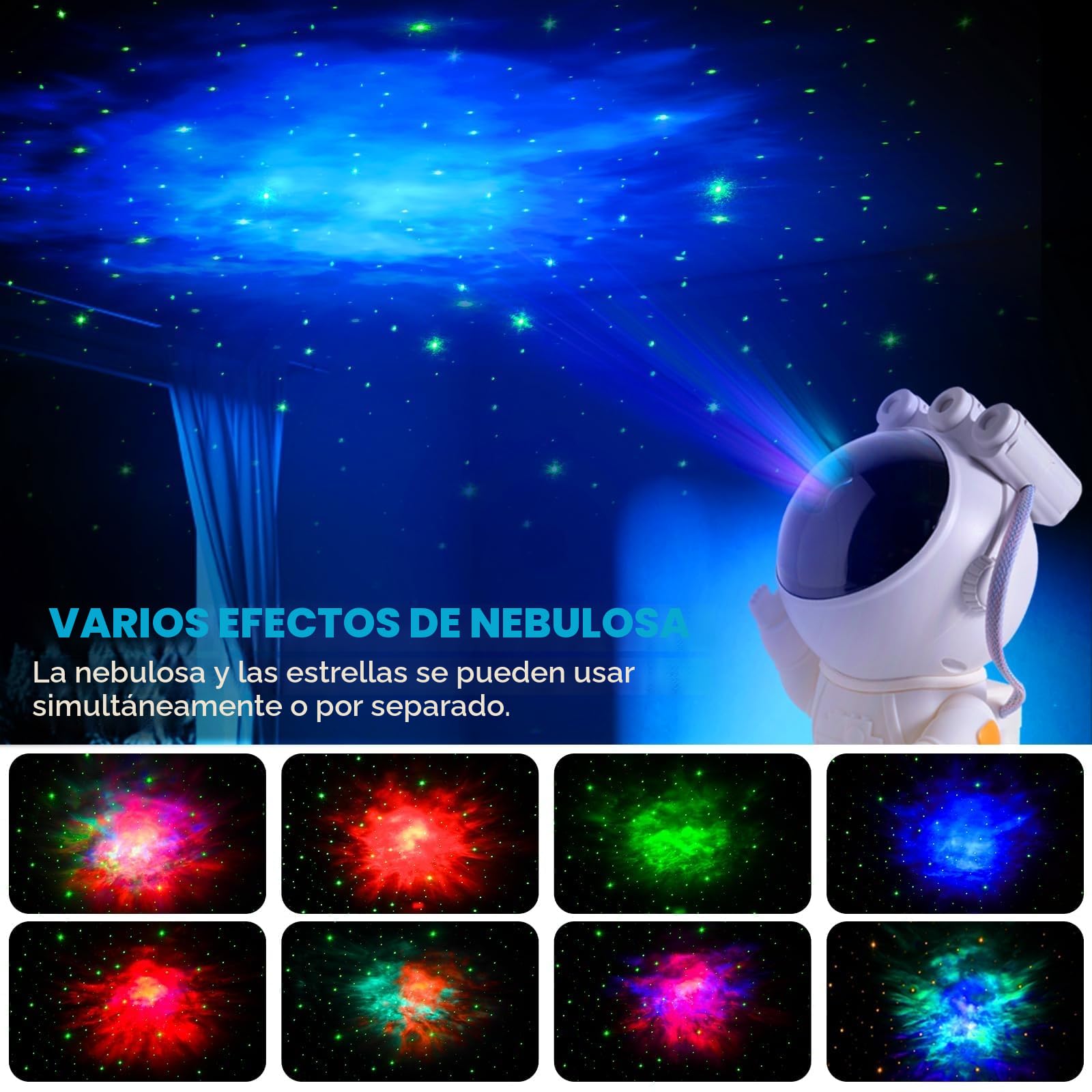 Proyector Estrellas Astronauta, Galaxy Proyector Starry Night Light, con Temporizador, Mando a Distancia y 360° Rotación Lampara Proyector Galaxia Techo de Dormitorio, Regalos Para Niños y Adultos