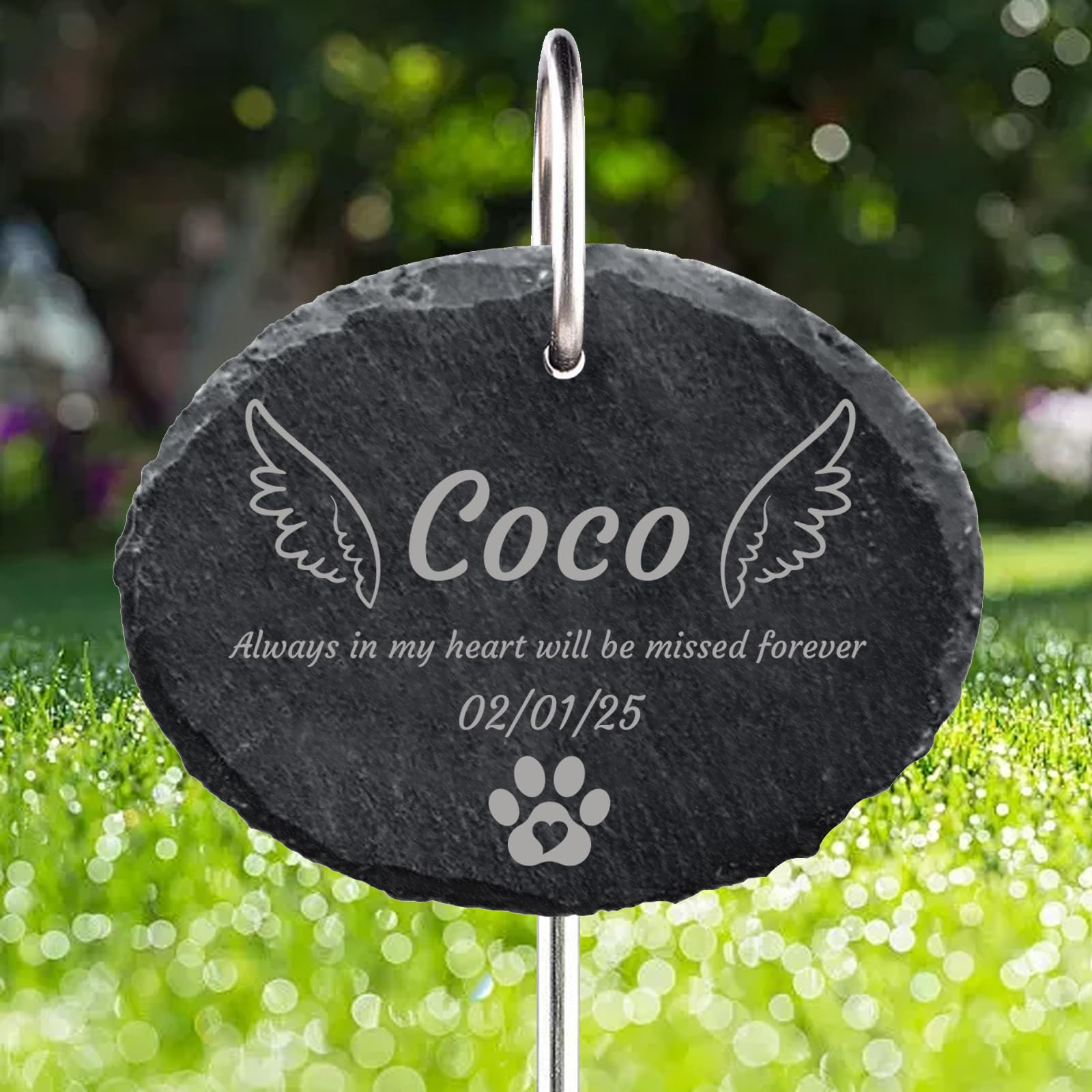 Jodimitty Personalised Pet Memorial Plaque with Hook Stake, Custom Name & Life Span & Message & Pattern, Engraved Plaques Stand Grave Stones Dog Cat Memorial Gifts Keepsakes (Oval) โ image 1