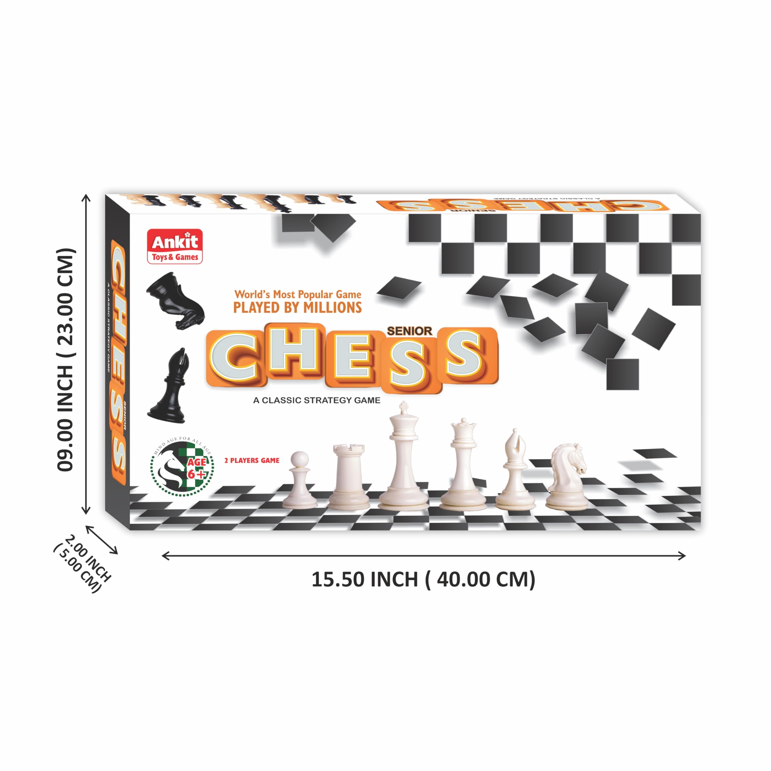 Ankit Toys & Games Black & White Chess Set - Portable 38x38cm Board With Pieces, Strategy Game For Family & Travel