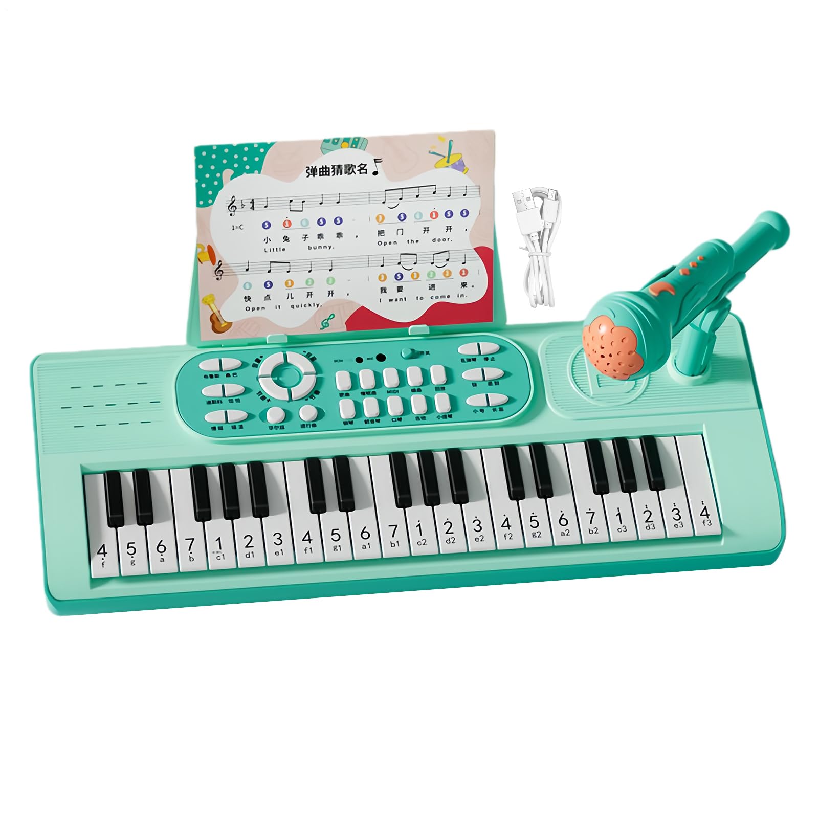 Piano Teclado para Instrumento Recargable 37 Teclas con Micrófono