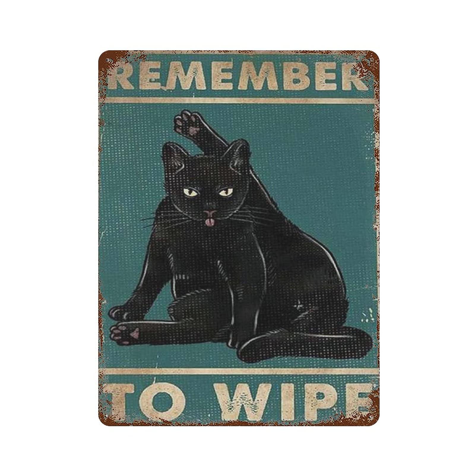Targa Vintage Con Gatto Nero 'Wine Is The Only' - 20x30 Cm, Metallo