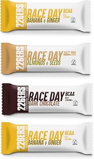 226ERS Race Day Bar Pack 4 Sabores - Lote de 4 Barritas Energéticas de 40g (Plátano, Chocolate, Almendras y Manzana) - Ricas en Frutos Secos, Sin Glut