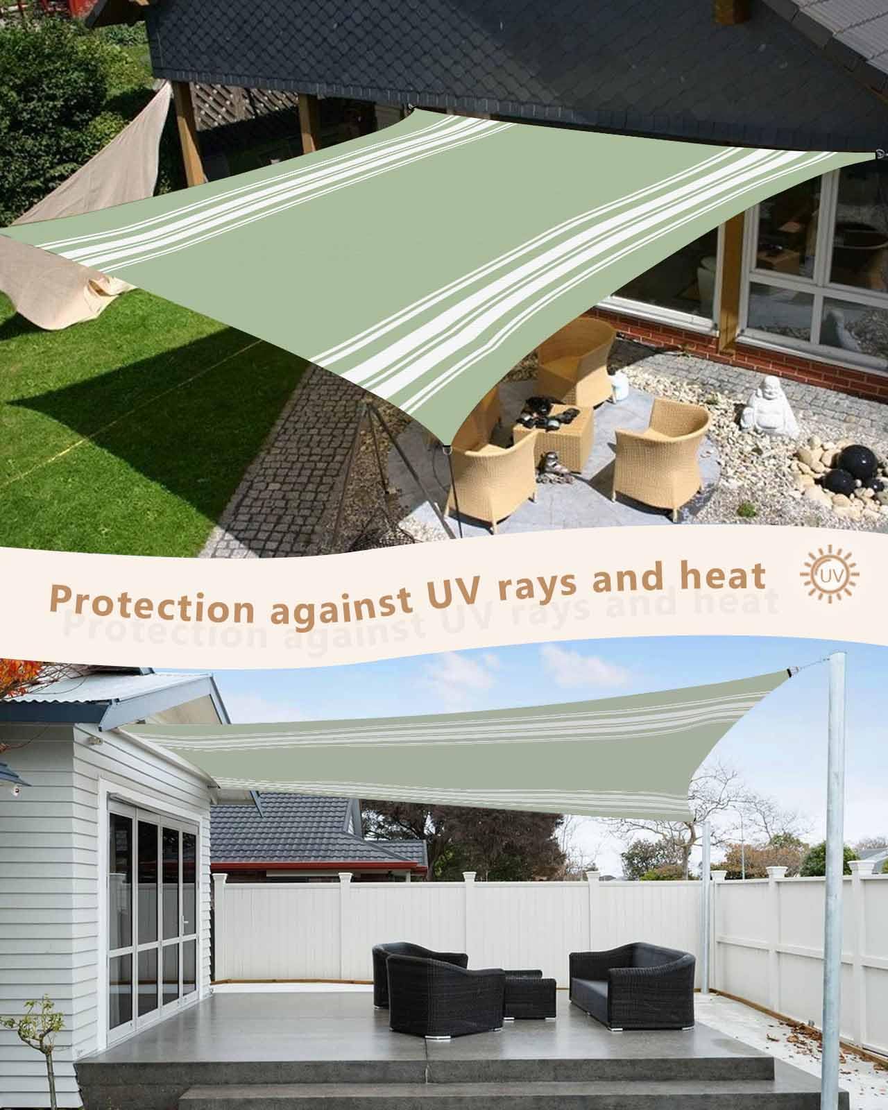 Sun Shade Sails Canopy 12'x16', Sage Green White Stripes UV Protection Outdoor Shade Canopy, Rust Resistant Tear Patio Sail Shade for Sunshade Outdoor Patio Backyard Garden