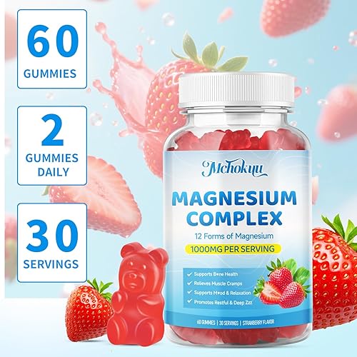 Miniatura 7 de Gomitas de complejo de magnesio, suplemento de complejo de magnesio 12 en 1, 1000 mg - Glicinato mag, citrato, malato, taurato - Alta absorción para