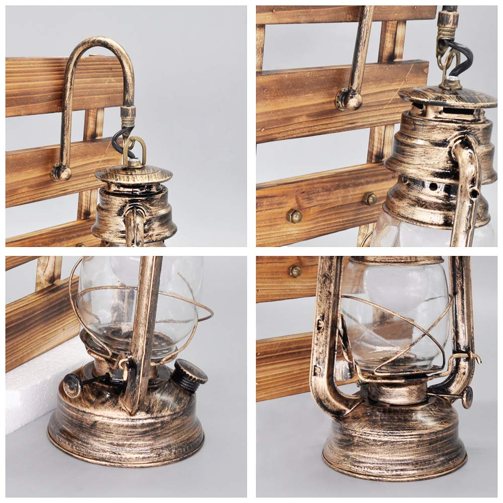 Lampada rustica a cherosene a parete, applique da parete con gancio E27 con base in legno, bar interno, bar, ristorante, corridoio, arredamento, applique