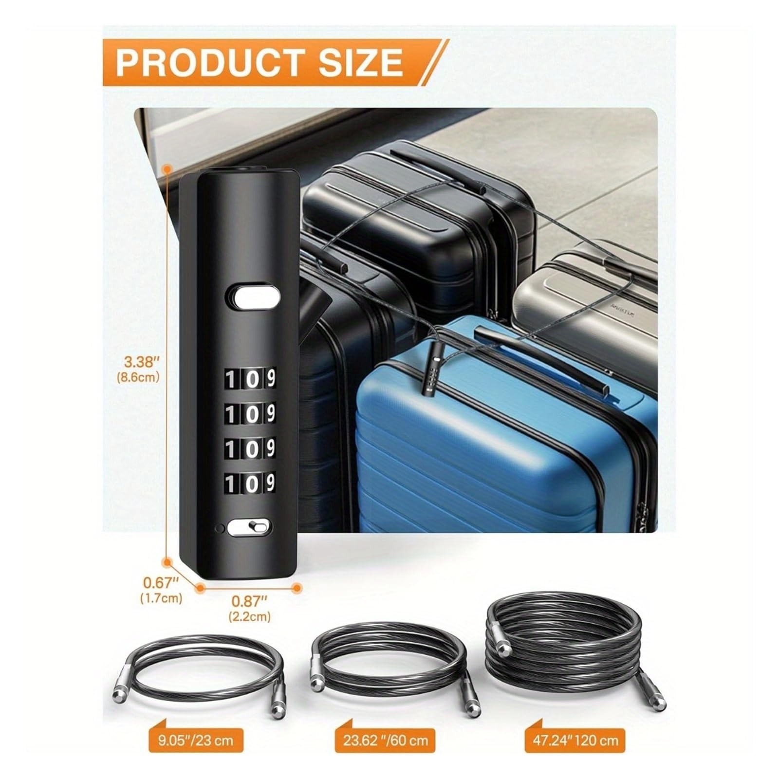 Generico Set da 3 Pezzi Lucchetto con Cavo a Combinazione a 4 cifre in Lega di Zinco e Acciaio temprato Multiuso for armadietti for Biciclette, armadi, recinzioni, Lucchetto for Bici(Black)
