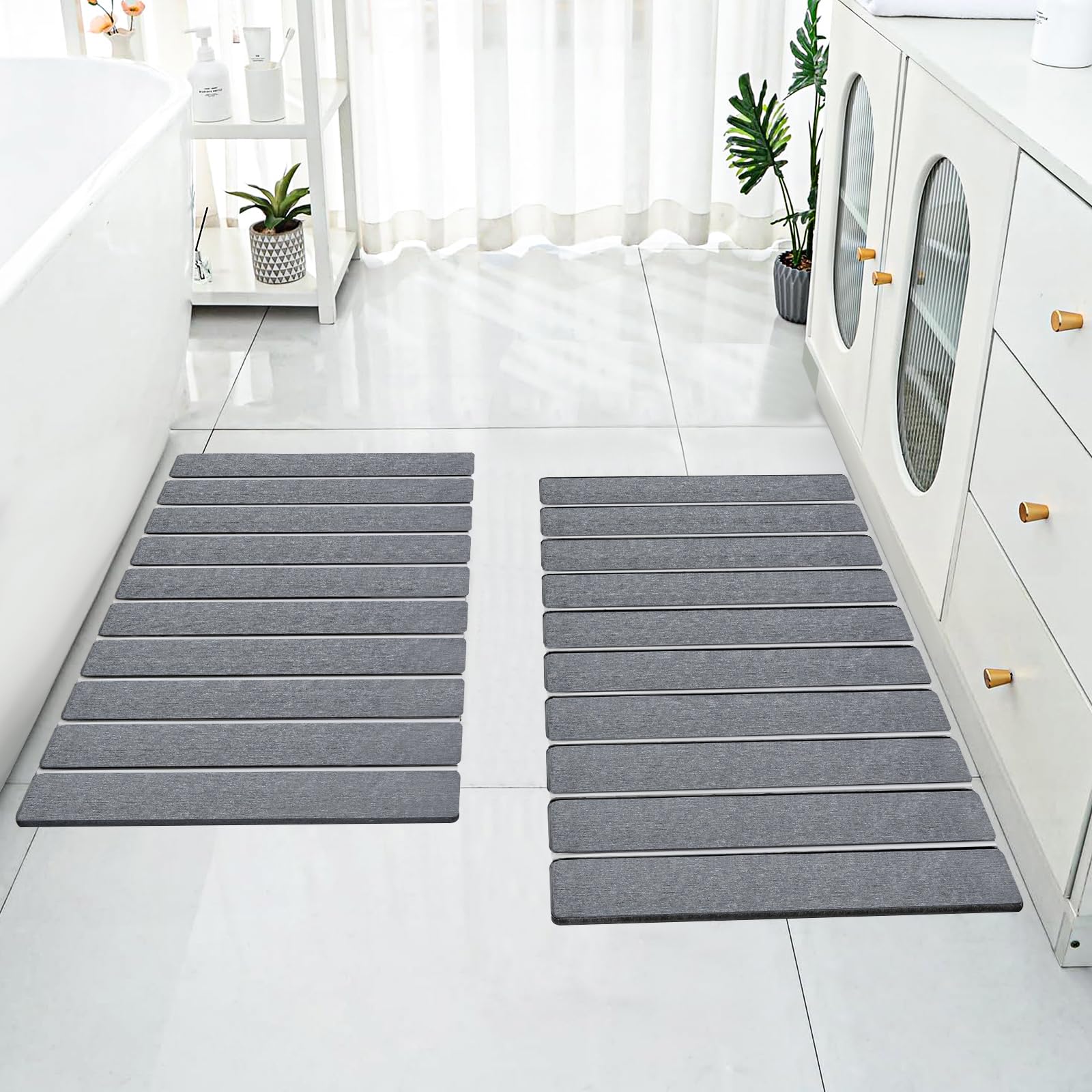 Cuckan 2 Pack Foldable Stone Bath Mats for Bathroom Super Absorbent Diatomaceous Earth Bath Mat Quick Dry Bath Rug Drying Mats with Non Slip Shower