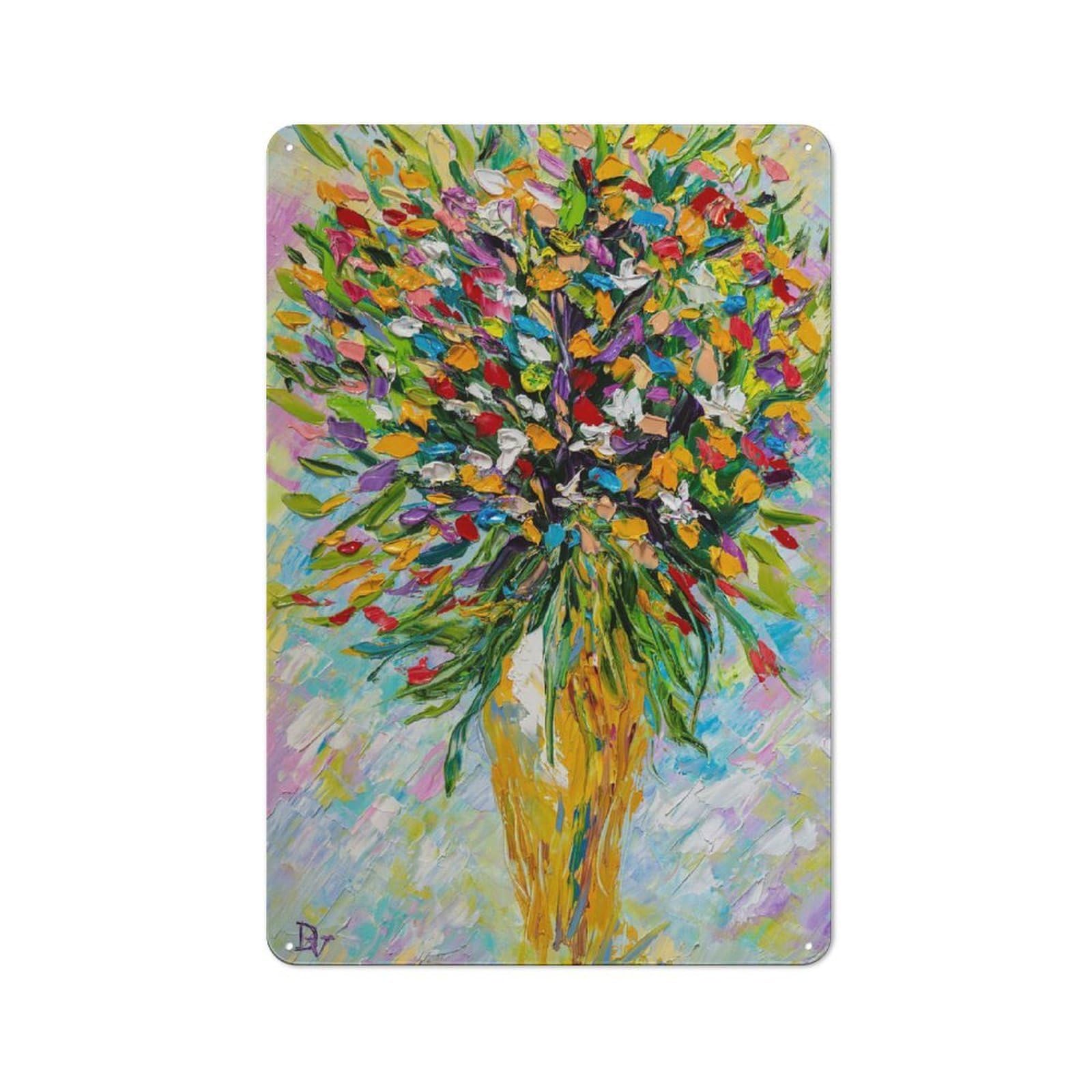 Junmoney Style-15 Metal Plaque 30X20cm With Colorful Bouquet For Hallway Wall, Rustic Decor, A Metal Wall Feature For Hallways And Entrance Areas
