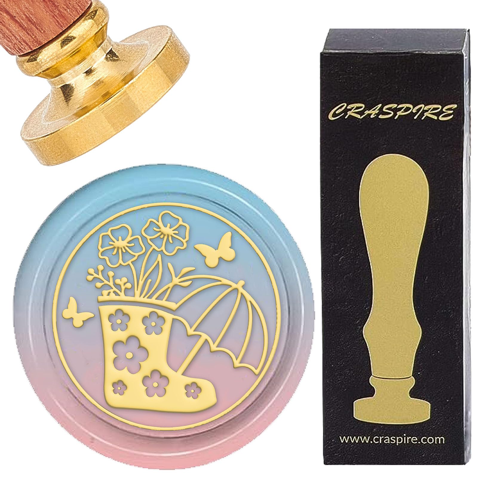 CRASPIRE Wax Seal Stamp Shoe Umbrella Flower Sealing Wax Stamps 25mm Vintage Removable Brass Head with Wooden Handle for Wedding Christmas New Year Party Envelopes Invitations Gift Packing