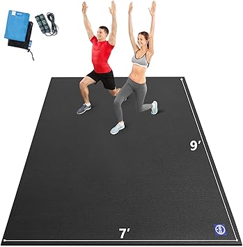 MRO Extra Large Exercise Mat 12'x7'/9'x7'/7'x7'/7'x5'(7mm), High-Density Workout Mats for Home Gym Flooring, Non-Slip, Extra Thick Durable Cardio Mat, Ideal for Plyo, MMA, Jump Rope - Shoe Friendly