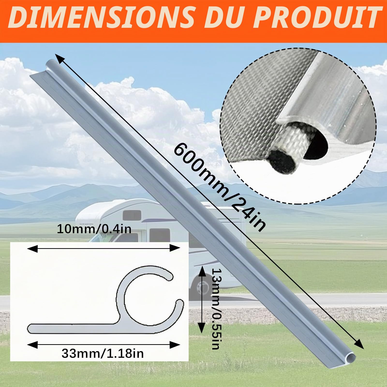 BRGD 8 Pièces 50cm Bande D'auvent en Aluminium, Rail d'attache Canal C 45° Rail d'auvent pour Camping-Cars, Caravanes et Tentes