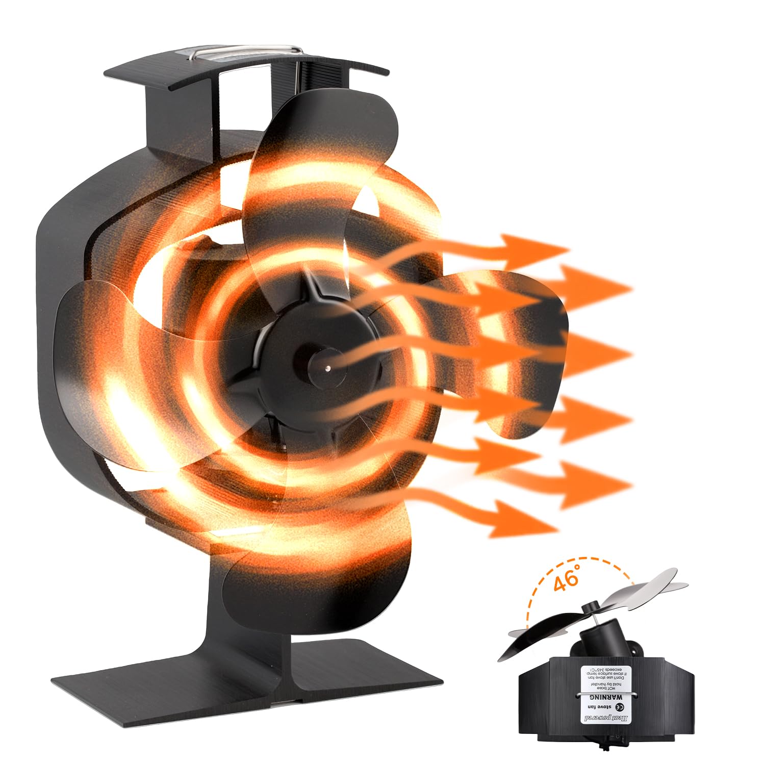 HUAREW Ventilador de Chimenea, Ventilador de chimenea oscilante, 4 PáGinas Ventilador Para Estufa de Leña, Ventilador de estufa de lena silencioso, Ventilador no Eléctrico para Chimenea