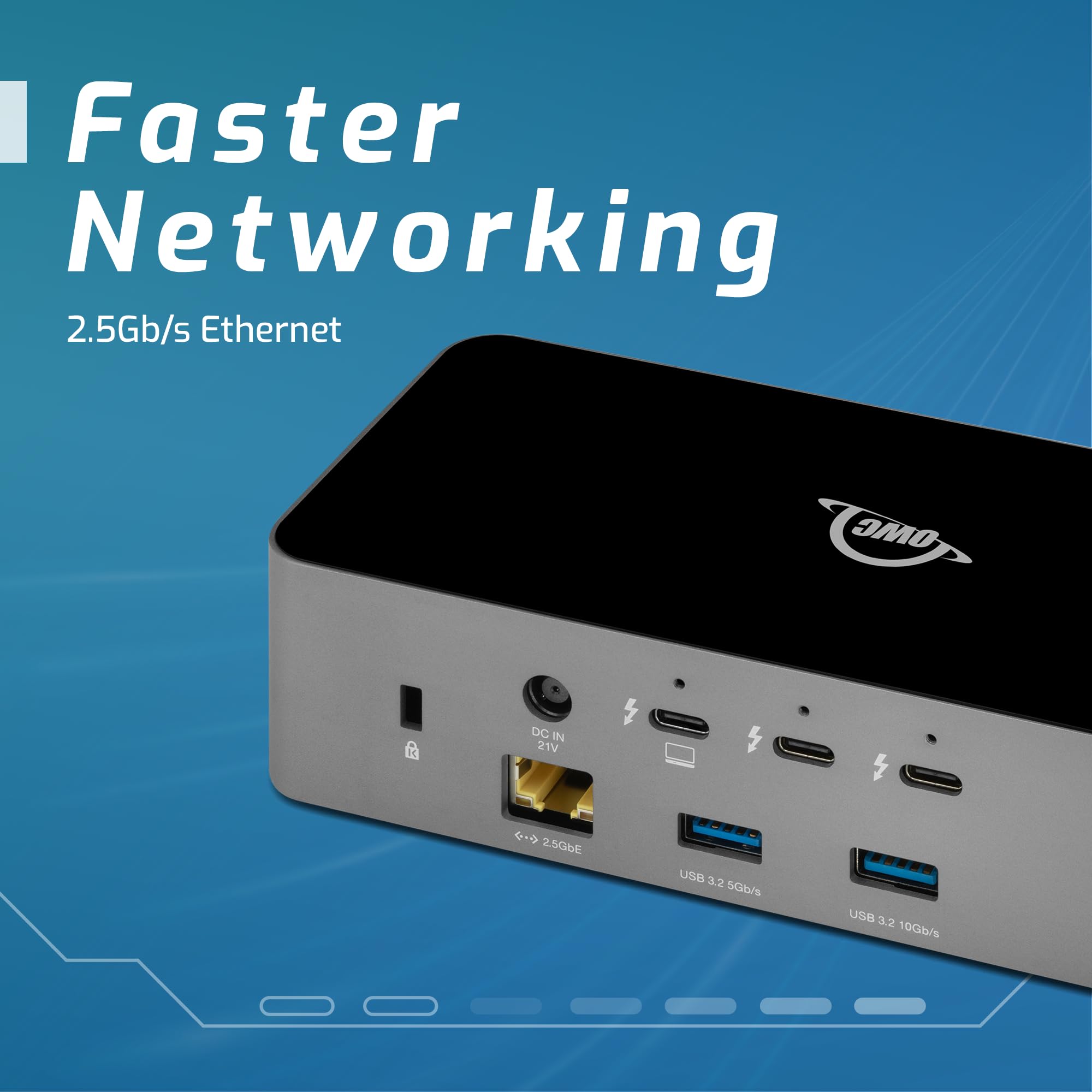 OWC Estación de acoplamiento Thunderbolt 5 de 11 puertos, 2.5 GbE, lector de tarjetas SD/Micro-SD, conector de entrada y salida de audio, puertos USB 3.2 tipo A, suministro de energía de 140 W