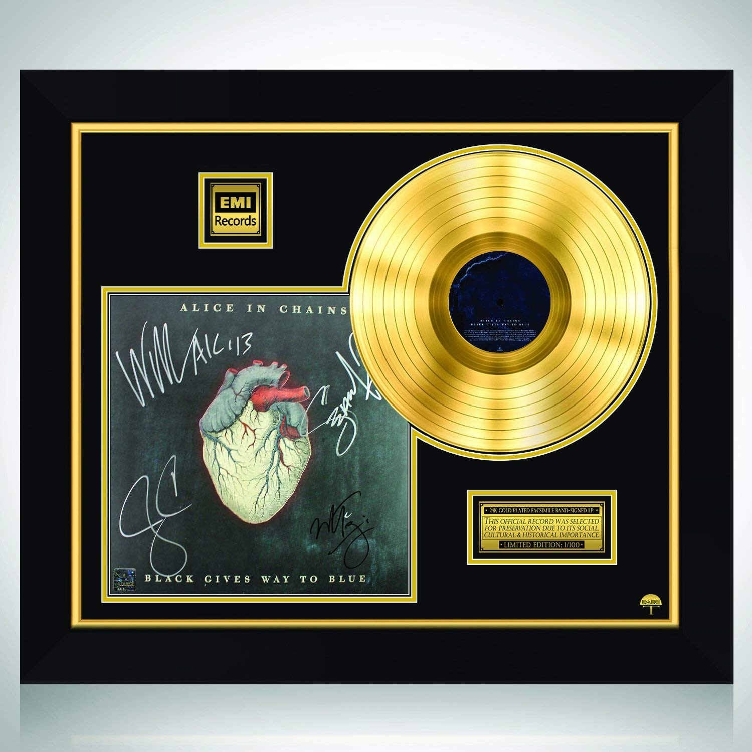 RARE-T Alice in Chains - Black Gives Way to Blue Gold LP Limited Signature Edition Studio Licensed Custom Frame