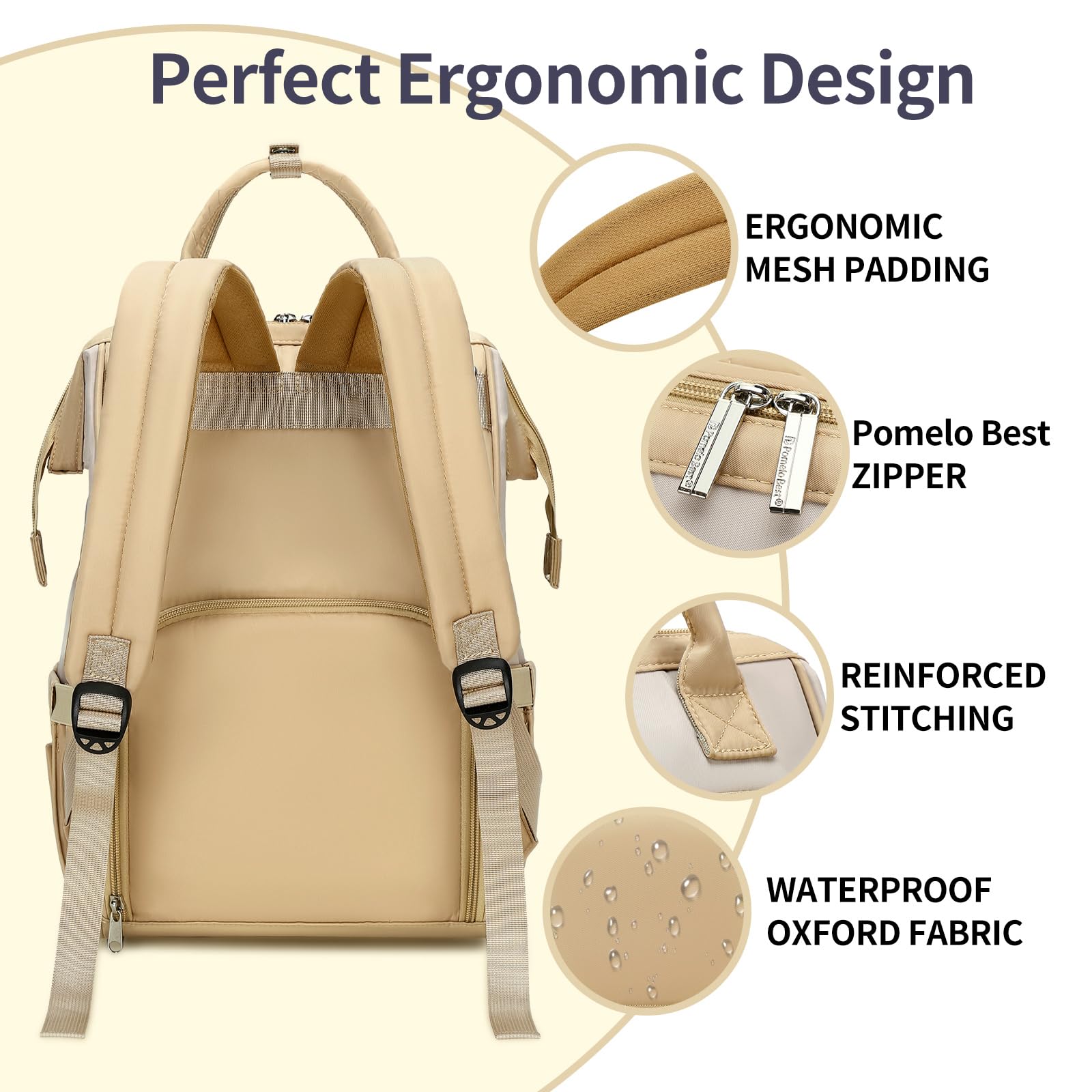 Pomelo Best Zaino Mamma Multifunzione Neonato Fasciatoio Bambino Impermeabile Borsa Stoffa Grande capacità con Materassino fasciatoio, 2 tasche isolanti bottiglia per Viaggiare