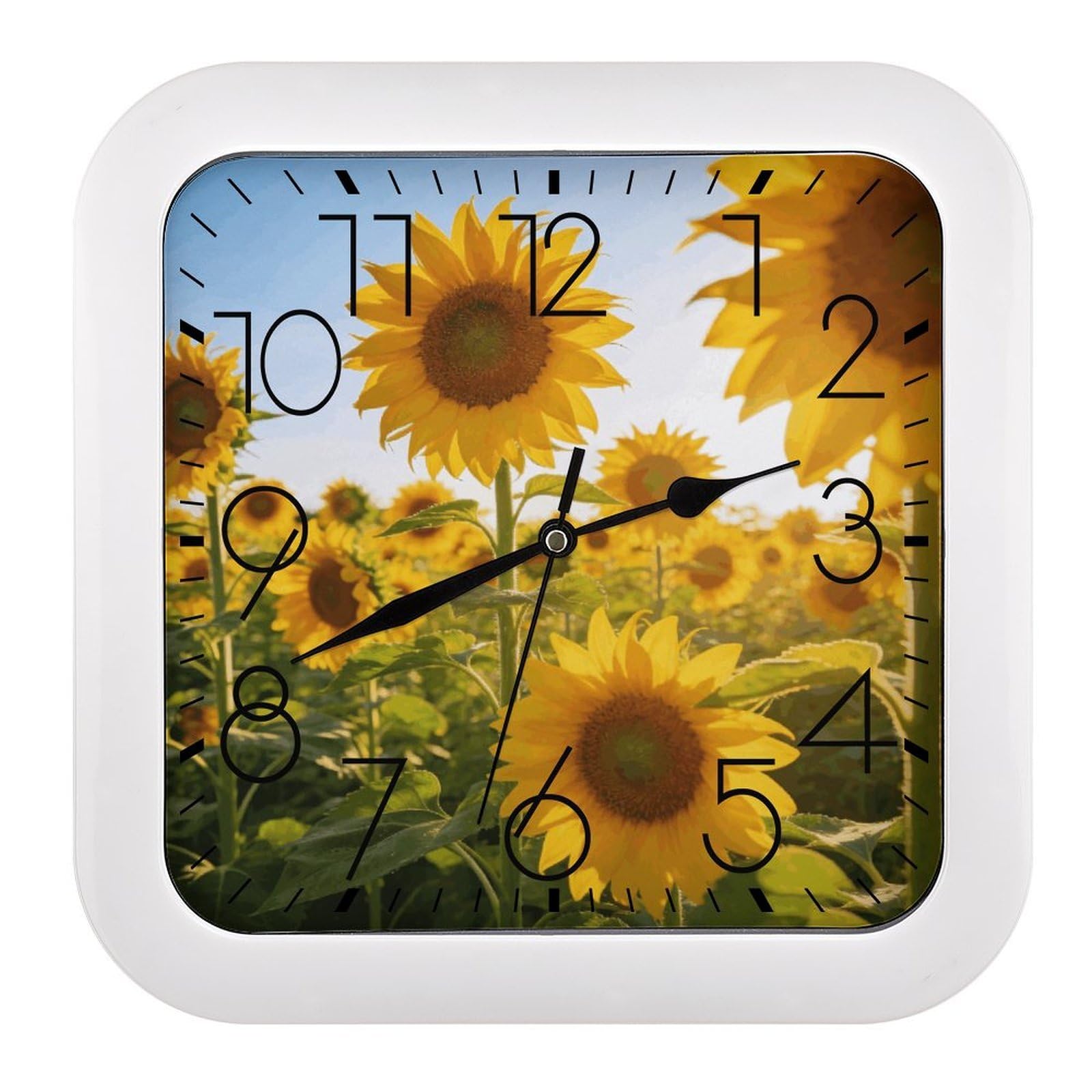 Fodpand Style Sunflower Garden Wall Clock,Battery Operated Modern Retro Rounded Square Clock Clock For Bedroom Living Room Office Home Gym Porch Decor Indoor Outdoor 10.2 * 10.2In