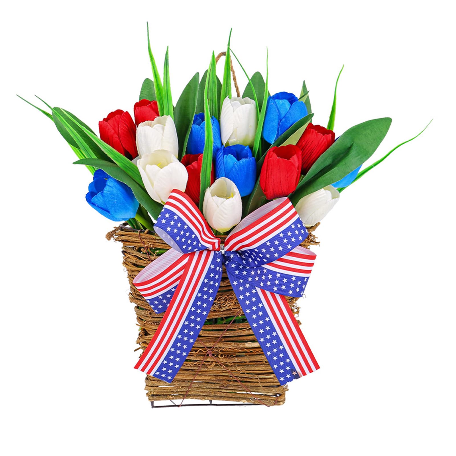 Independence Day Artificial Flower Wreath Flower Door Hangings Baskets Wreath Tulips Hanger Farmhouses Cottage Door Hangings Basket