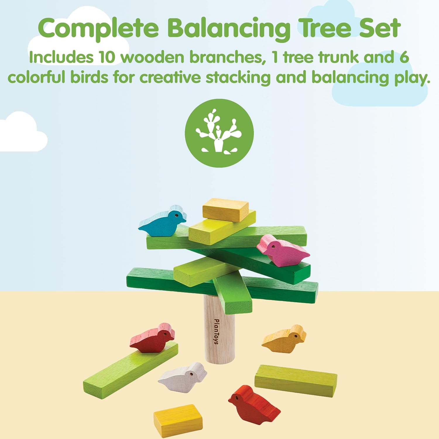 PlanToys® Wooden Balancing Tree Game | Montessori Stacking Toy with Birds for Fine Motor Skills & Coordination | Educational Game for Toddlers image 2
