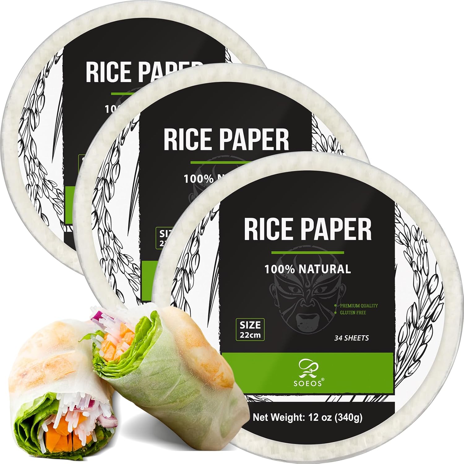 Amazon.com: Soeos Rice Paper, White Rice Paper Wrappers, 3 Pack, 34 ...