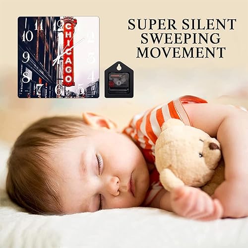 Miniatura 3 de Reloj de pared cuadrado de madera con vista de la ciudad de Chicago, reloj de pared digital silencioso reloj de pared de madera envejecida adecuado