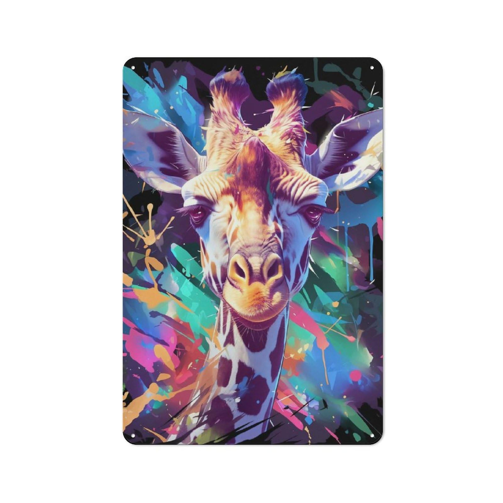 Junmoney Style-17 Tin Wall Plaque 30X20cm With Colorful Giraffe Portrait(7) For Home Office Or Studio, For Garage, Workshop And Man Cave Decoration