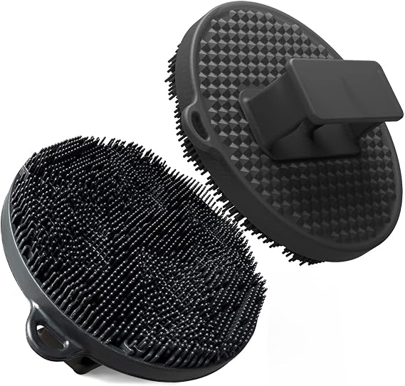 Silicone Body Scrubber-Silicone Shower Brush for Gentle Exfoliating & Lathering with Body Scrub & Wash, Durable & Hygienic, Deep Cleansing Exfoliator for All Skin Types - Shower Essential (Black)