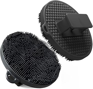 Silicone Body Scrubber-Silicone Shower Brush for Gentle Exfoliating & Lathering with Body Scrub & Wash, Durable & Hygienic, Deep Cleansing Exfoliator for All Skin Types - Shower Essential (Black)