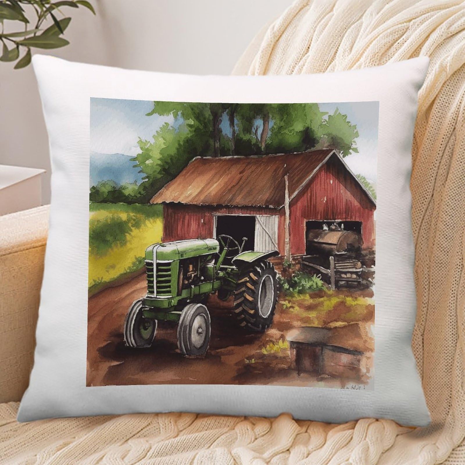 VstaDank Tractor on The Farm Throw Pillow Covers Square Cushion Cases with Zipper Soft Cotton and Linen Pillowcase Luxury Cozy Pillows Shams Lumbar Pillow Shells for All Seasons