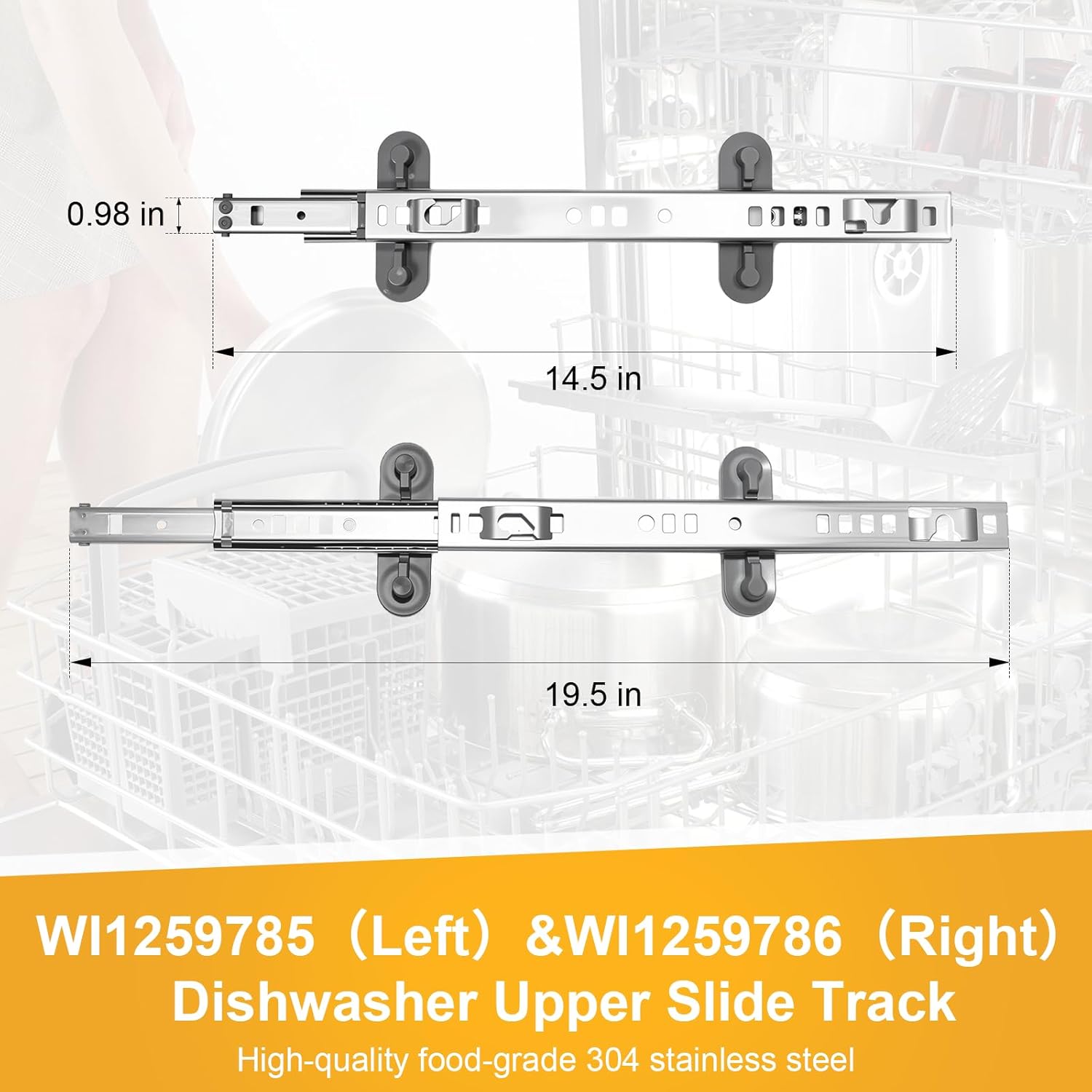 W11259785 W11259786 Dishwasher Rack Slide Track Replacement, Left & Right Dishwasher Upper Dishrack Slide Track Compatible with Whirlpool, KitchenAid, Kenmore, Maytag Dishwashers