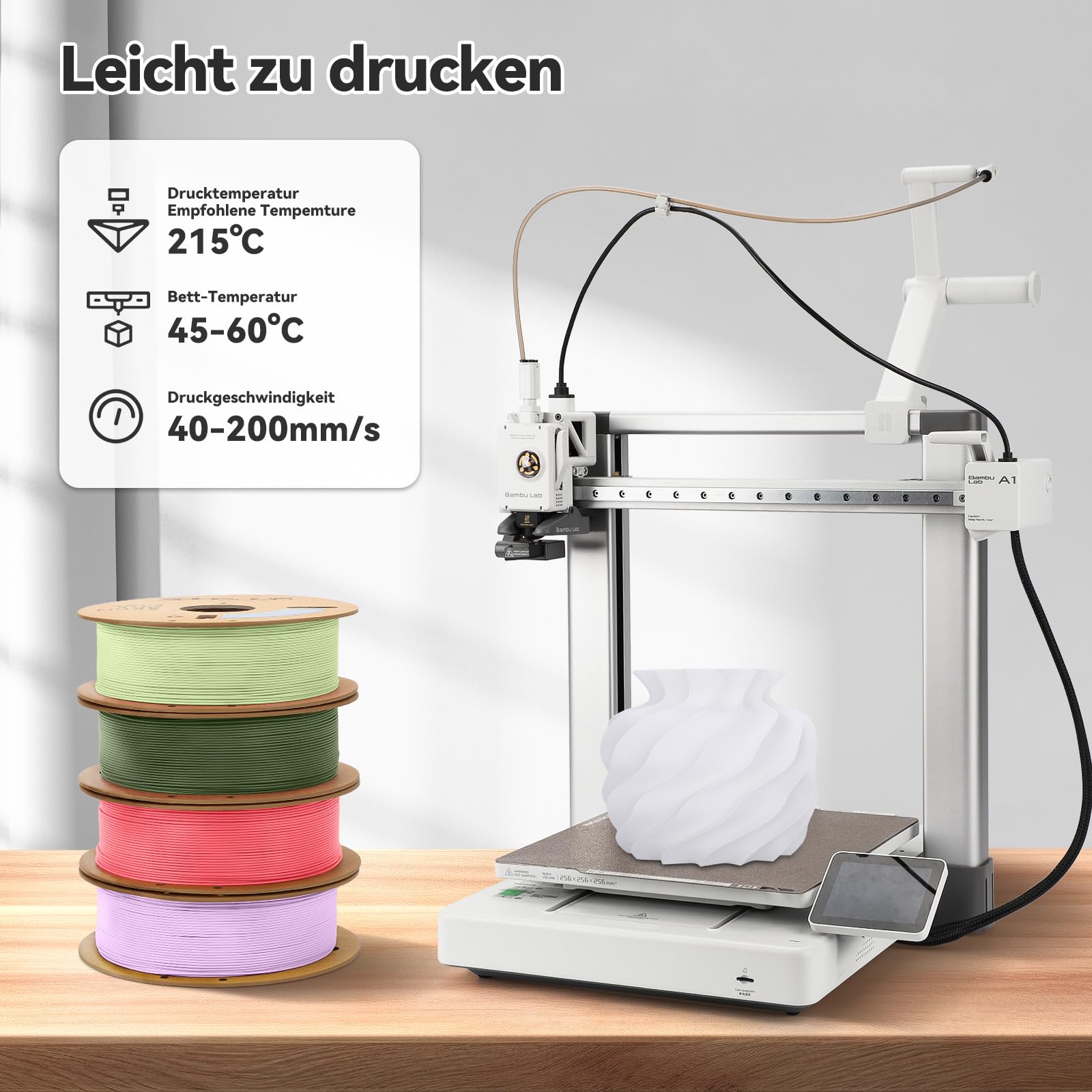 3DHoJor Matte PLA Filament Cremeweiß 1KG, Matte Oberfläche 3D Drucker Filament, Mattierte Textur, Maßgenauigkeit +/- 0.02mm, für die meisten FDM 3D Drucker