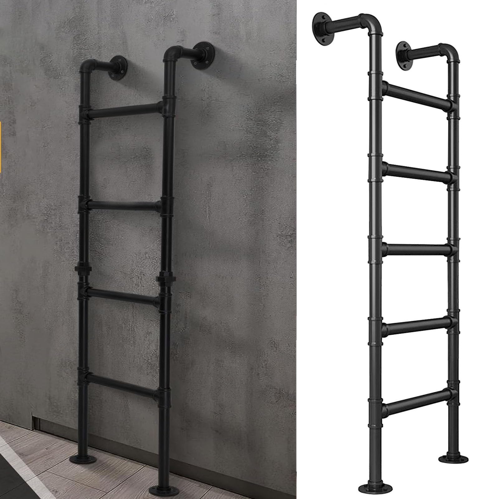 Escaleras de Pared para Interiores y Exteriores, Escalera Industrial de Hierro para literas, de 39, 49, 51, 55, 59 y 71 Pulgadas, Escalera de Salida de sótanos, de Metal Negro(130cm/51in)