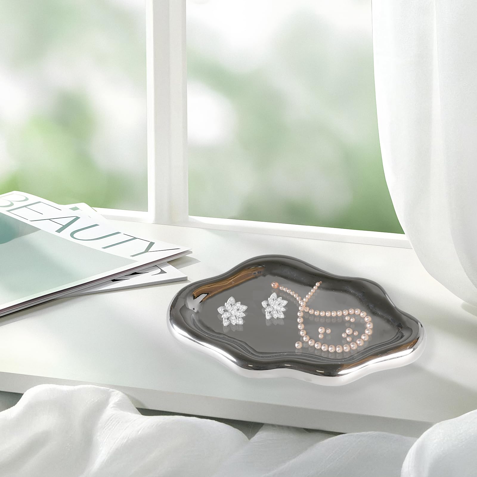 Portagioie In Ceramica Foglia Oro - Piatto Porta Anelli E Gioiili Decorativo Per Vanità E Comò - Foto 7