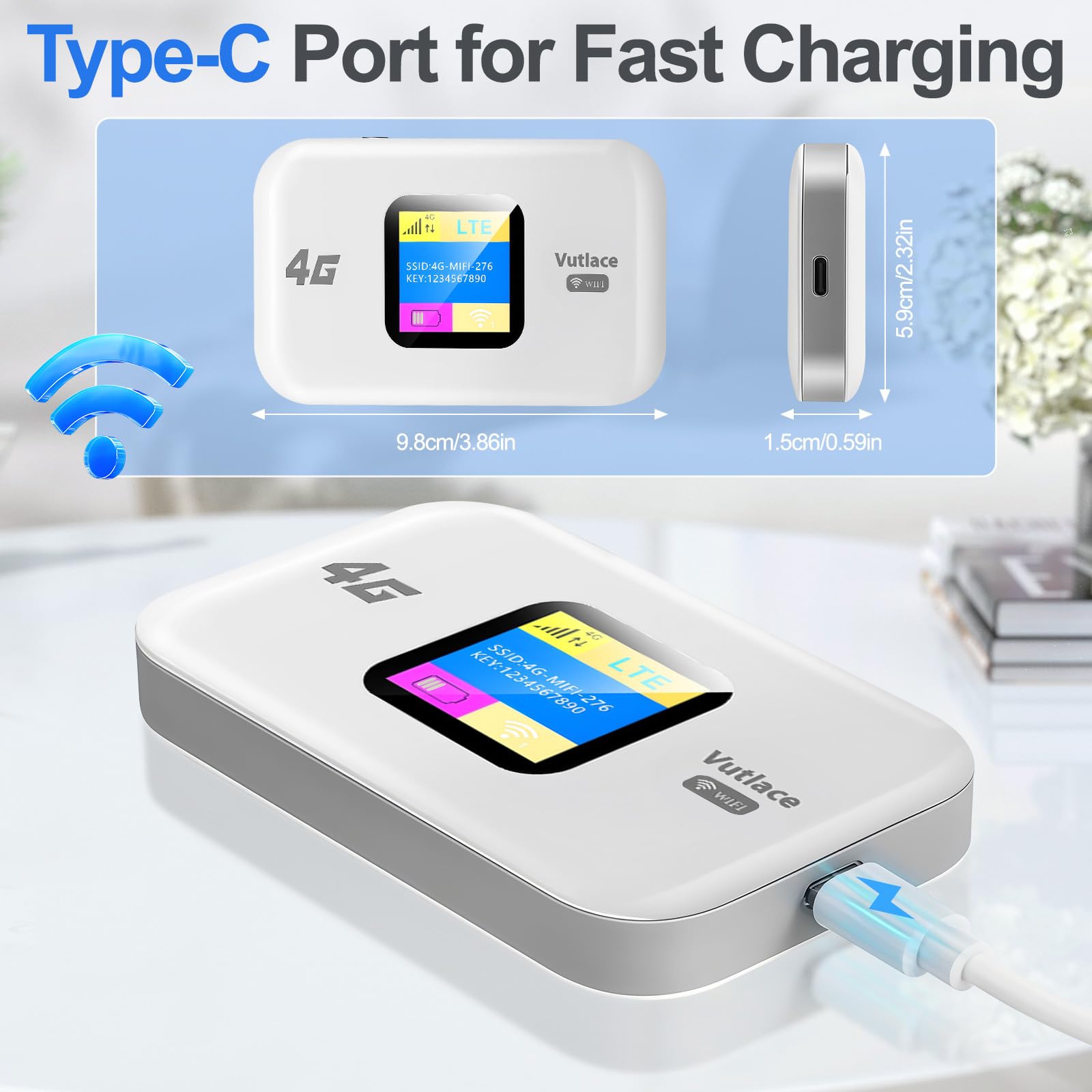 4G LTE WiFi Router, Travel Router with SIM Card Slot, 150 Mbit/s Mobile WiFi Dongle Type-C, 2100mAh Battery, Pocket 4G Mobile Hotspot Connect 10 Devices for Caravan Travel Phone Computer Laptop — view 5