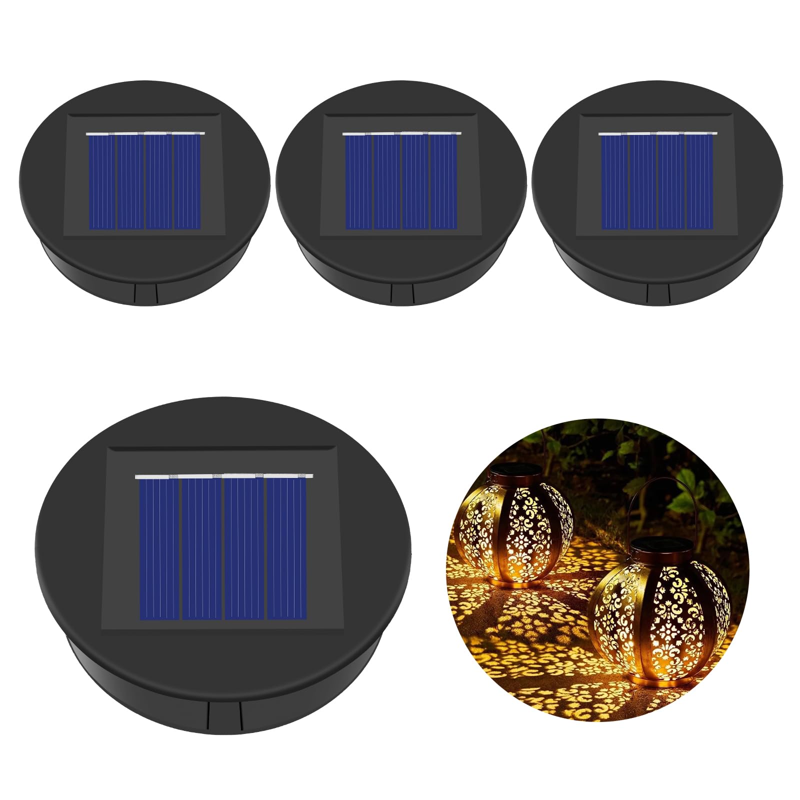 Solar Light Top 8cm for Outside Lanterns 4 Pack IP64 Solar Panels with Warm LED Light, Lantern Lid Lights
