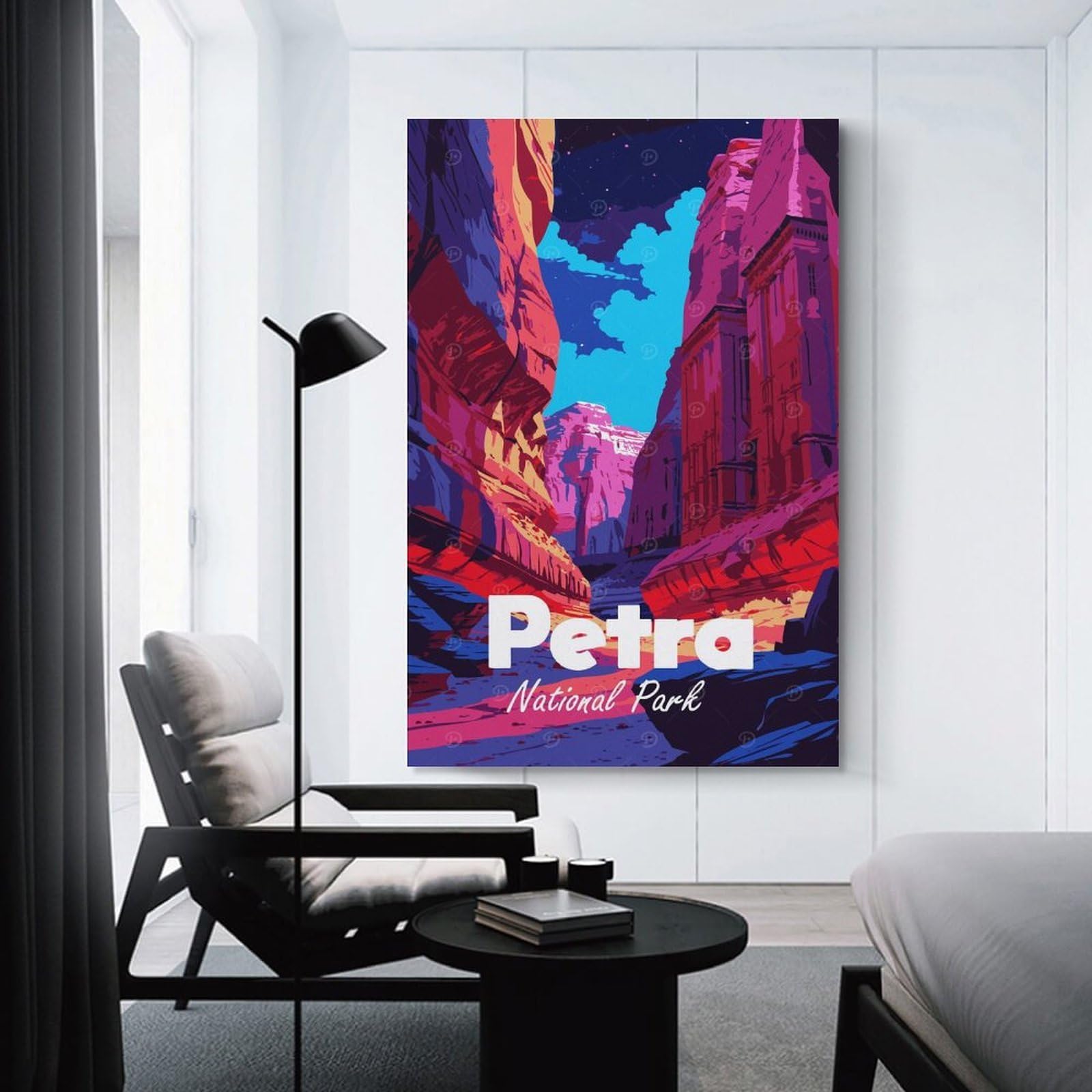 Junmoney Petra National Park Illustration Decorative Canvas Print, 20x30inch(50x75cm), for Hallway, Bedroom Or Modern Interiors, Gift Idea for Housewarming And Birthdays