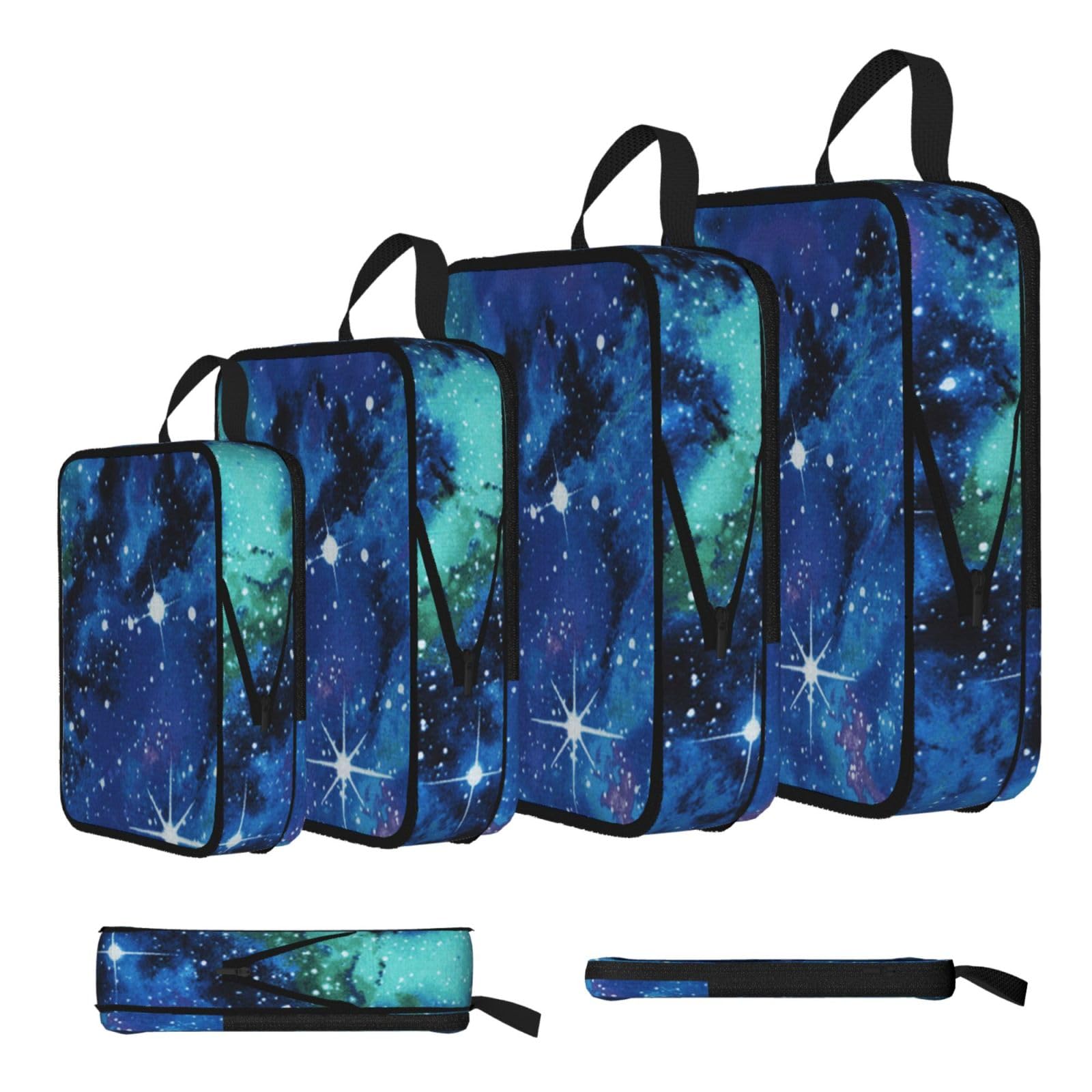 Esnaiuvcd Black Blue Universe Space Galaxy Print 4 Set Compression Packing Cubes For Suitcases,Expandable Storage Bags Organizers