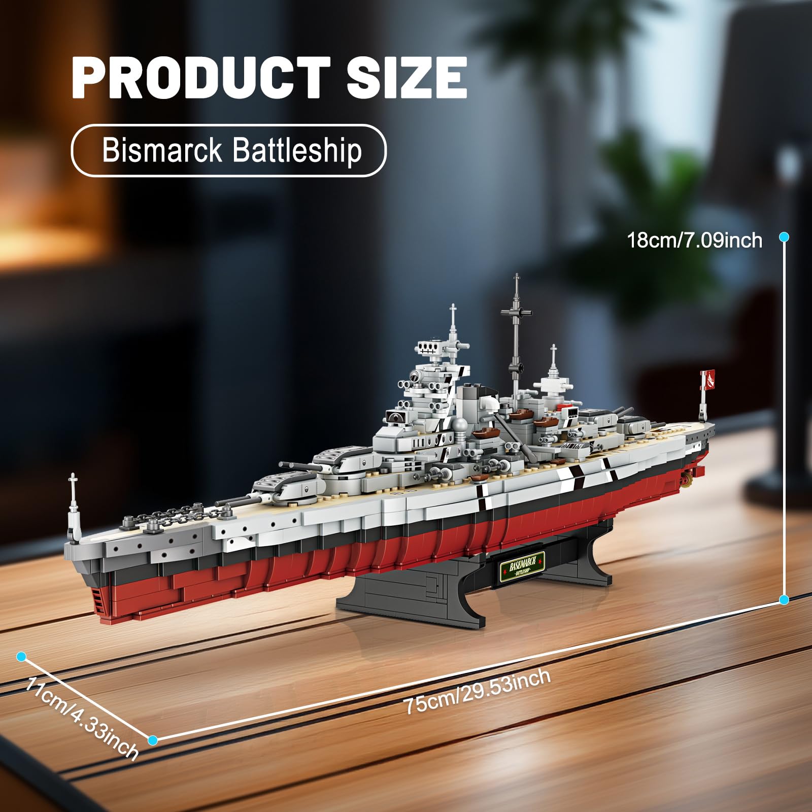 Brihappen Giocattolo militare con blocchi da costruzione, modello da esposizione della nave da guerra Bismarck della Seconda Guerra Mondiale, regalo per ragazzi e uomini adulti (2081 pezzi)