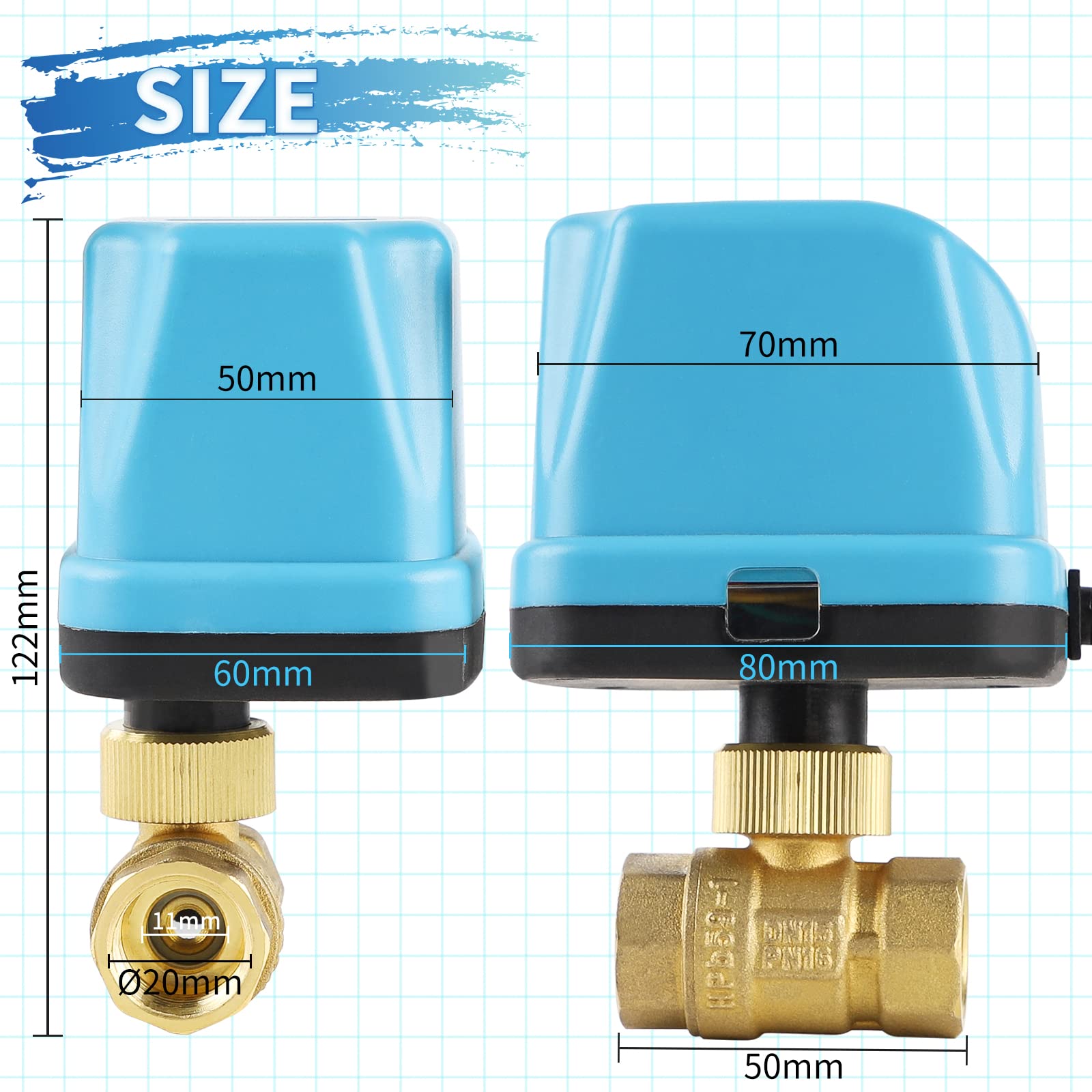 SWAWIS Elettrovalvola Valvola Motorizzata 2 Vie DN15 1/2 Pollici 230V Valvola a Sfera Elettrica Valvola a Sfera Motorizzata Ottone, Blu