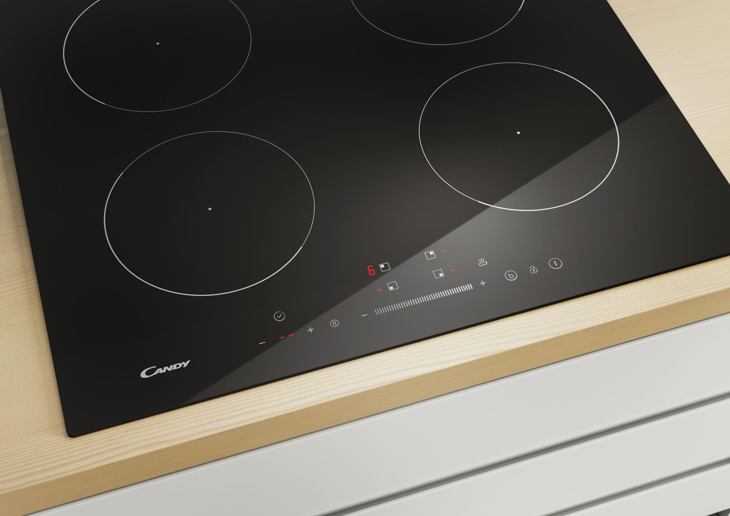 Candy Idea Piano Cottura a Induzione 4 Zone, Slider Touch, Funzione Keep Warm, Power Management, Connettività hOn App, Vetroceramica Nera, 59 x 51 cm - CIS642SCTT/1