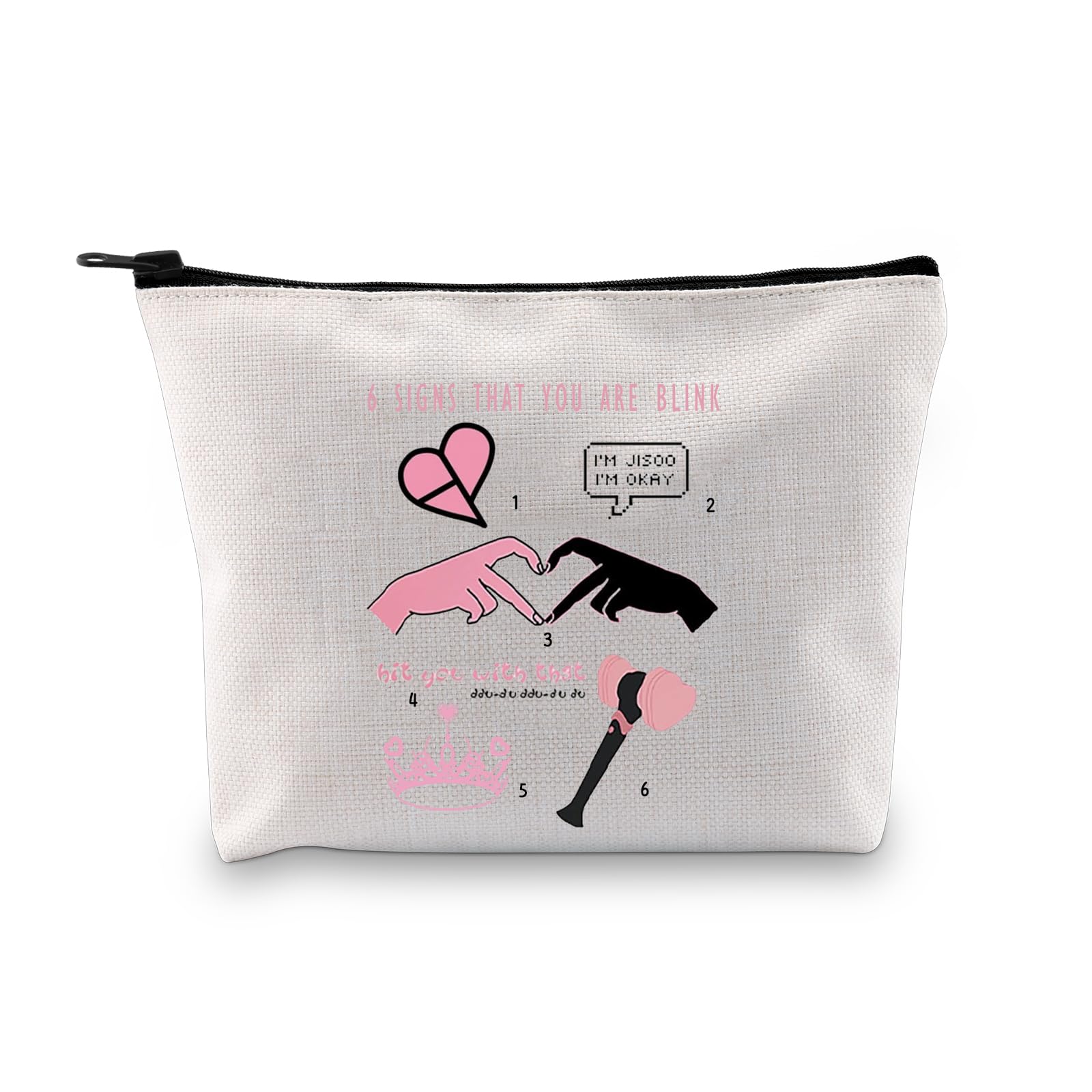 BAUNA Korea K Pop Inspired Zipper Makeup Bag Kpop Girl Group Concert Accessory Bag In Your Area Travel Bag (BP cosmetic bag), blackpink cosmetic bag