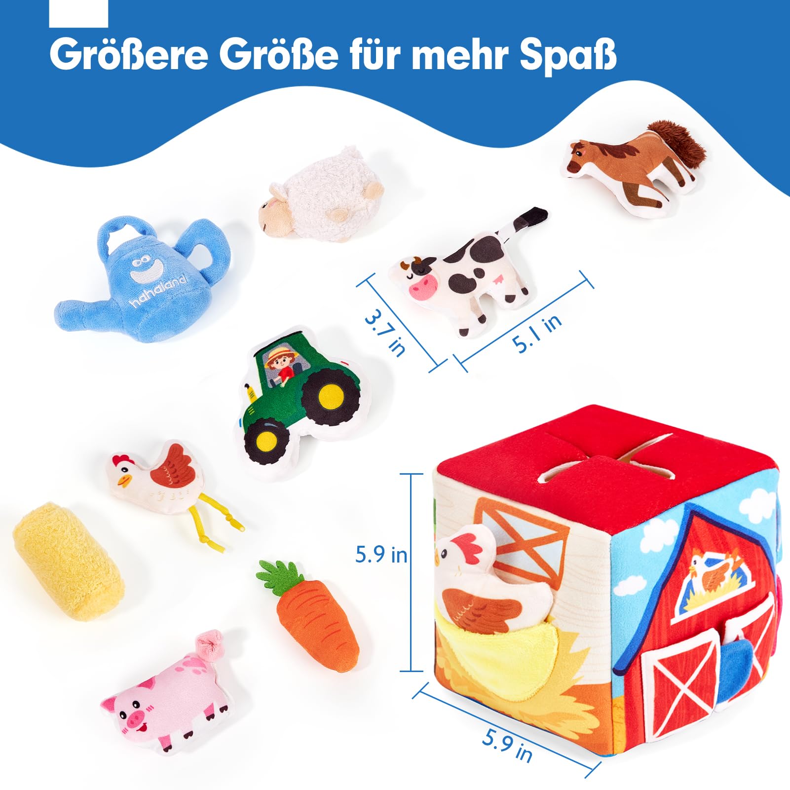 hahaland Baby Spielzeug 6 12 Monate - Bauernhof-Schatzkiste, Montessori Sensorik Spielzeug mit 9 Rasseln und Spiegel, Kinder Lernspiele Motorikspielzeug 1 2 3 Jahre, Weihnachts- und Ostergeschenk