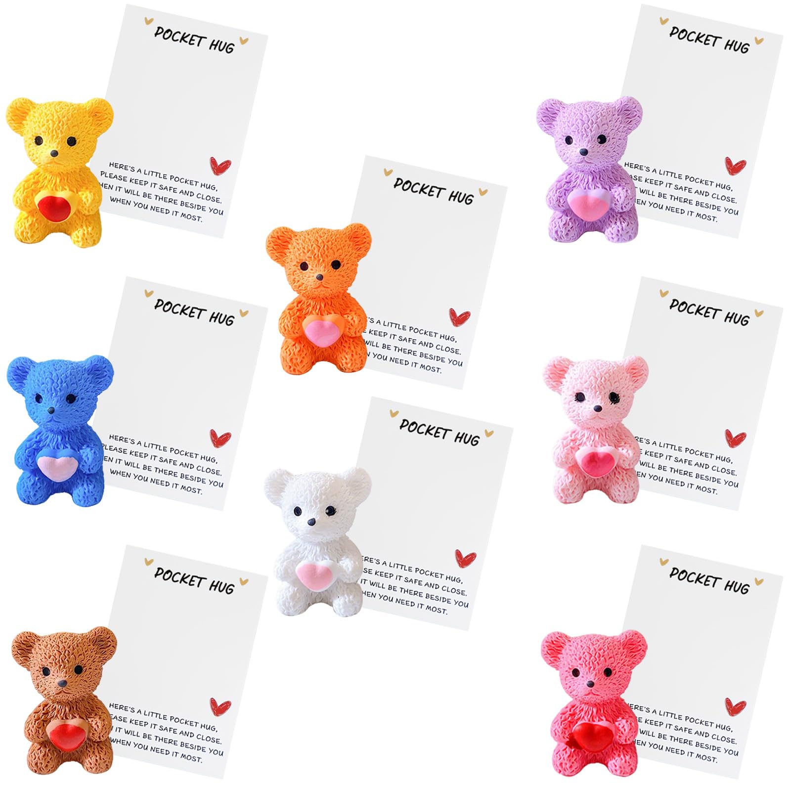 Mtbricey 8Pcs Mini Teddy Bear Dolls with Inspirational Card Worry Bear Hug for Women Girls Get Well Soon Teddy Thinking of You Positive Mini Gifts for Birthday Anniversary Valentine's Day