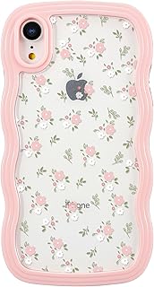 ZCDAYE Floral Case Compatible with iPhone XR, Aesthetic Flower Pattern & Cute Curly Wavy Shape Phone Case for Women Girls,Soft TPU Shockproof Cover for iPhone XR, Pink